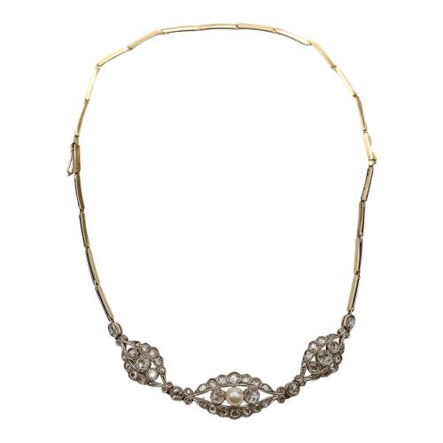 GARGANTILLA PULSERA CON PERLA Y DIAMANTES, DE PPS. DEL S.XX