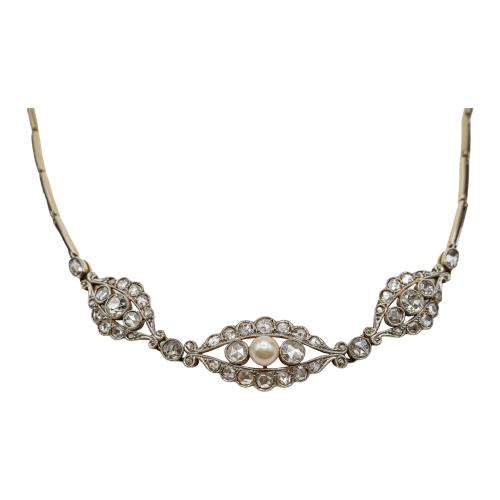 GARGANTILLA PULSERA CON PERLA Y DIAMANTES, DE PPS. DEL S.XX