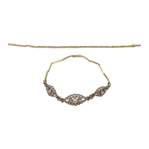 GARGANTILLA PULSERA CON PERLA Y DIAMANTES, DE PPS. DEL S.XX