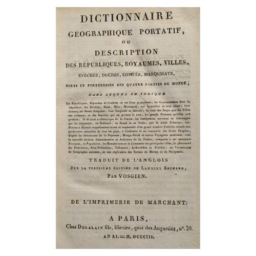 DICTIONNAIRE GEOGRAPHIQUE PORTATIF (VOSGIEN)