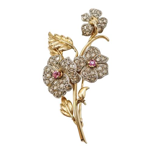 BROCHE FLORAL CON DIAMANTES,  DE LOS AÑOS 40-50