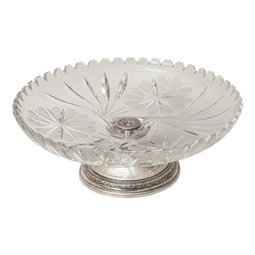 CENTRO DE MESA EN CRISTAL Y PLATA DEL PRIMER TERCIO DEL S.XX