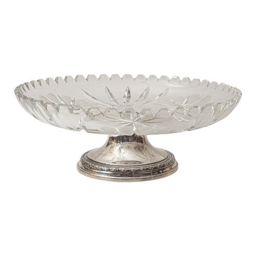 CENTRO DE MESA EN CRISTAL Y PLATA DEL PRIMER TERCIO DEL S.XX