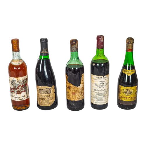 CONJUNTO DE CINCO BOTELLAS DE VINO