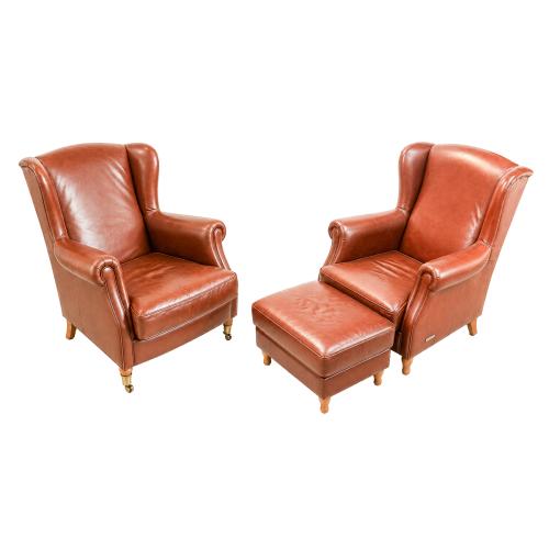 PAREJA DE SILLONES OREJEROS Y PUFF