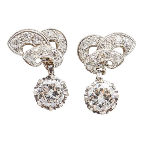 PENDIENTES CON DIAMANTES ART DECÓ, AÑOS 30