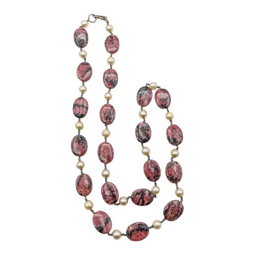 COLLAR CON RODOCROSITAS Y PERLAS