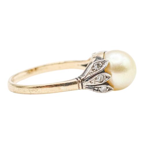 SORTIJA CON PERLA Y DIAMANTES, AÑOS 40