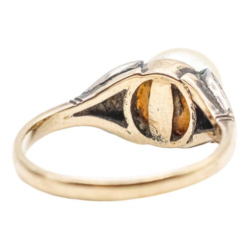 SORTIJA CON PERLA Y DIAMANTES, AÑOS 40