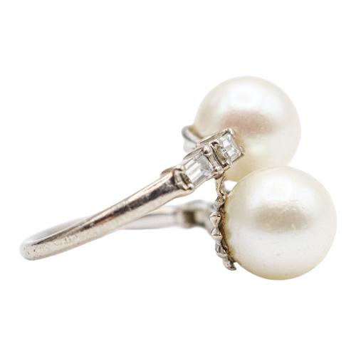 SORTIJA CON PERLAS Y DIAMANTES, AÑOS 50