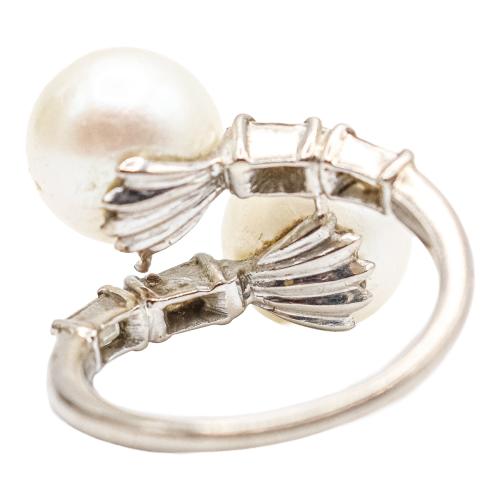 SORTIJA CON PERLAS Y DIAMANTES, AÑOS 50
