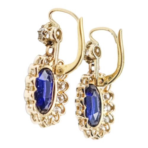 PENDIENTES ROSETONES CON ZAFIROS Y DIAMANTES, DE MED. S.XX 