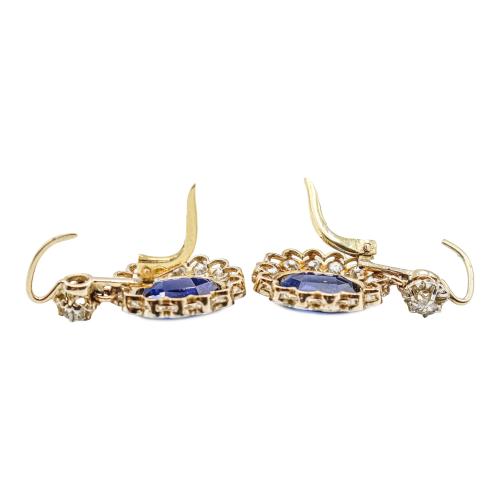 PENDIENTES ROSETONES CON ZAFIROS Y DIAMANTES, DE MED. S.XX 