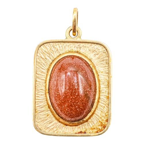 COLGANTE Y ANILLO CON AVENTURINA ORO, DE LOS AÑOS 60