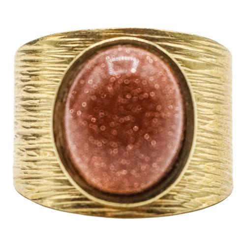 COLGANTE Y ANILLO CON AVENTURINA ORO, DE LOS AÑOS 60