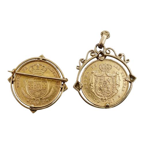BROCHE Y COLGANTE CON MONEDA, DEL S.XIX