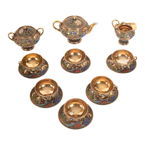 JUEGO DE TÉ JAPONÉS SATSUMA PRIMERA MITAD DEL SIGLO XX