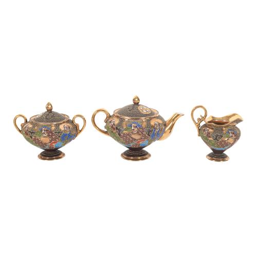 JUEGO DE TÉ JAPONÉS SATSUMA PRIMERA MITAD DEL SIGLO XX