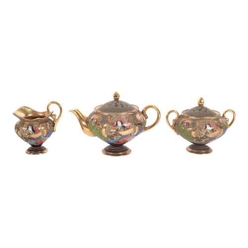 JUEGO DE TÉ JAPONÉS SATSUMA PRIMERA MITAD DEL SIGLO XX