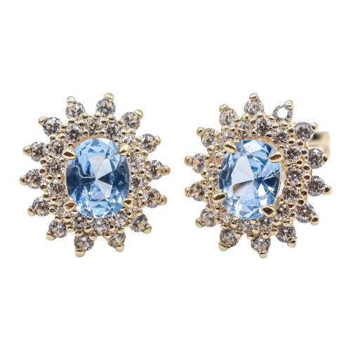 PENDIENTES ROSETÓN CON CUARZO AZUL Y CIRCONITAS