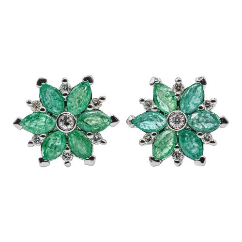 PENDIENTES ROSETONES CON ESMERALDAS Y DIAMANTES