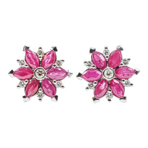 PENDIENTES ROSETONES CON RUBÍES Y DIAMANTES