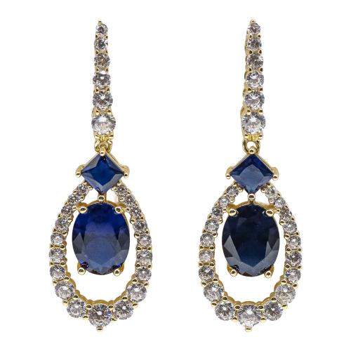 PENDIENTES LARGOS CON CRISTALES AZULES