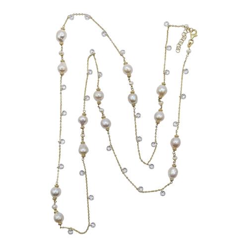 COLLAR LARGO CON PERLAS Y CIRCONITAS