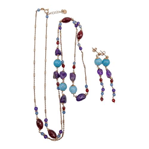 COLLAR LARGO Y PENDIENTES CON CUARZOS