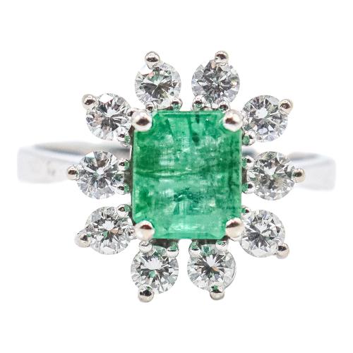 ANILLO ROSETÓN CON ESMERALDA Y BRILLANTES