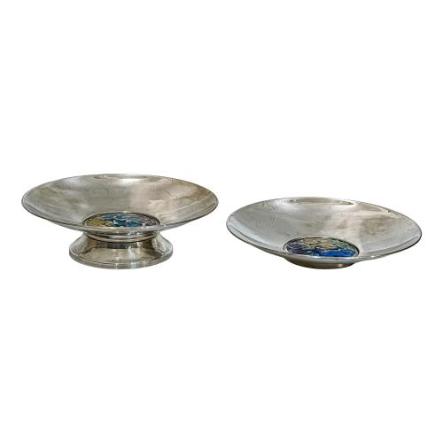 CENTRO Y PLATO DECORATIVOS DE PLATA DE LOS AÑOS 60 