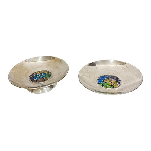 CENTRO Y PLATO DECORATIVOS DE PLATA DE LOS AÑOS 60 