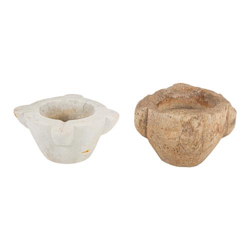 DOS MORTEROS DE PIEDRA Y MARMOL DEL  S, XVIII Y S. XIX