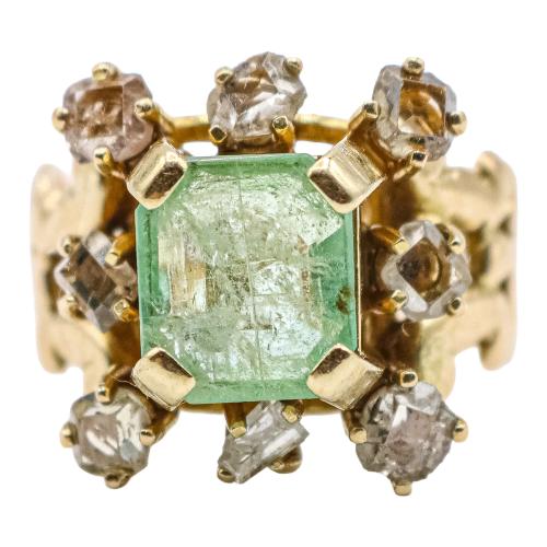 SORTIJA CON ESMERALDA Y DIAMANTES DE LOS AÑOS 40