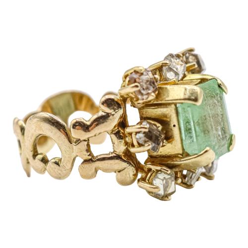 SORTIJA CON ESMERALDA Y DIAMANTES DE LOS AÑOS 40