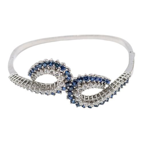 PULSERA ESCLAVA CON BRILLANTES Y ZAFIROS, AÑOS 70