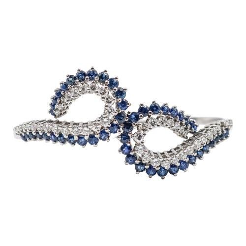 PULSERA ESCLAVA CON BRILLANTES Y ZAFIROS, AÑOS 70