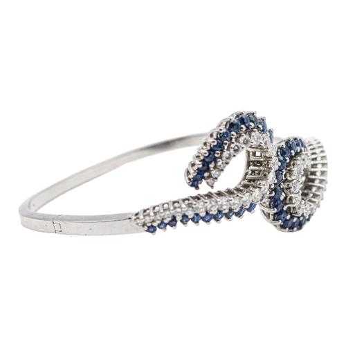 PULSERA ESCLAVA CON BRILLANTES Y ZAFIROS, AÑOS 70