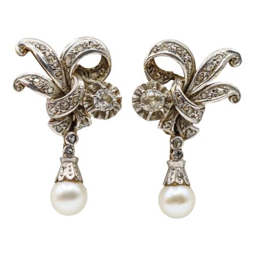 PENDIENTES CON DIAMANTES Y PERLAS, AÑOS 40