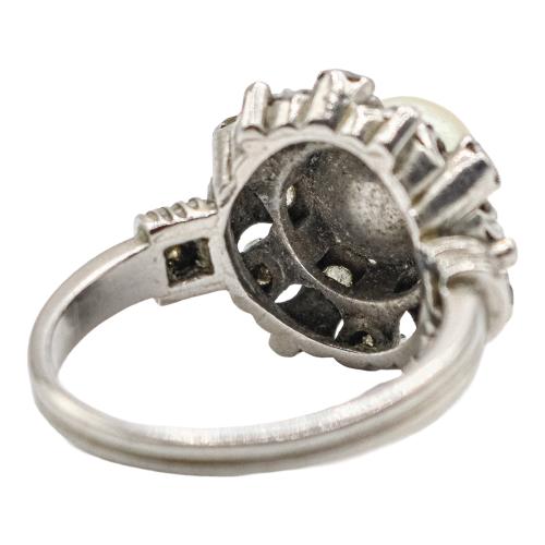 SORTIJA CON PERLA Y DIAMANTES, AÑOS 50