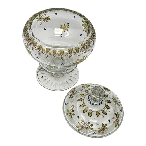 TARRO DE CRISTAL ESMALTADO DE MEDIADOS DE S. XX