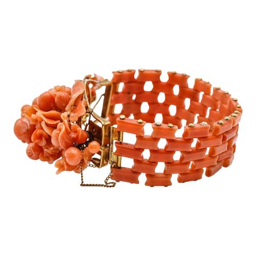 PULSERA Y BROCHE CORAL DEL SIGLO XIX