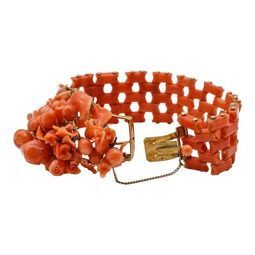 PULSERA Y BROCHE CORAL DEL SIGLO XIX