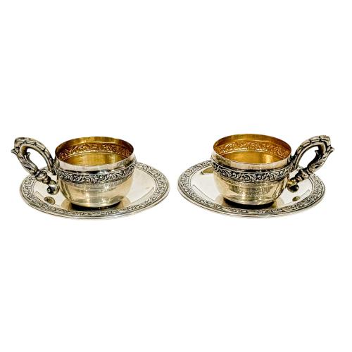PAREJA DE TAZAS Y PLATOS DE CAFÉ DEL PRIMER TERCIO S. XX