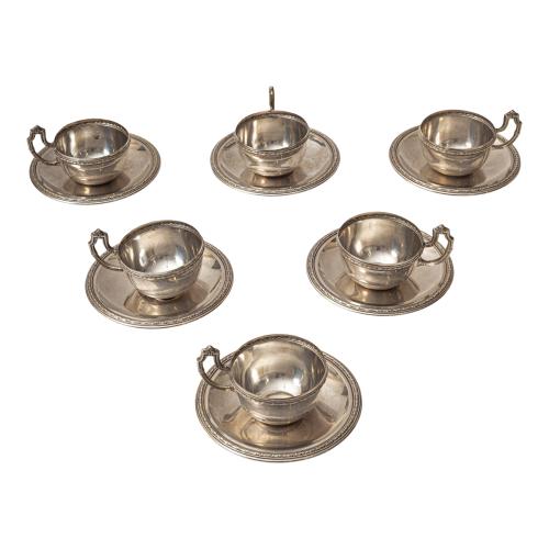 SEIS TAZAS CON PLATO DE PLATA PRIMER TERCIO DE SIGLO XX