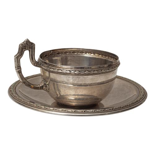 SEIS TAZAS CON PLATO DE PLATA PRIMER TERCIO DE SIGLO XX