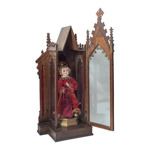 NIÑO JESÚS CAP I POTA EN VITRINA NEOGÓTICA S. XIX