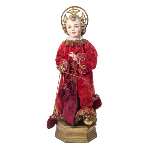 NIÑO JESÚS CAP I POTA EN VITRINA NEOGÓTICA S. XIX