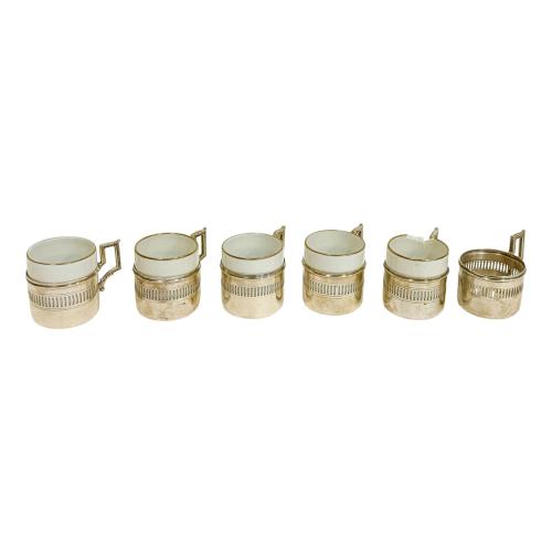 SEIS TAZAS DE PLATA DE MEDIADOS DE SIGLO XX