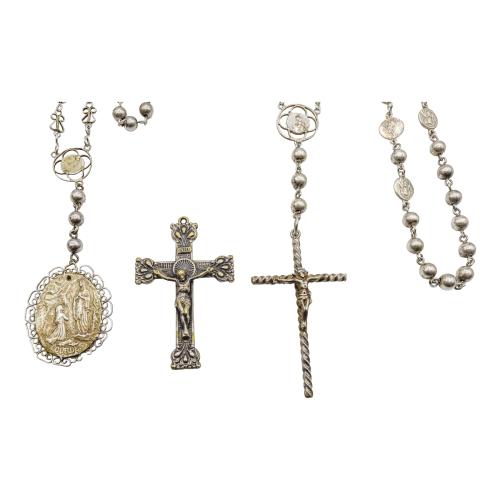  DOS ROSARIOS DE PLATA, CRISTO Y CRUZ COLGANTE
